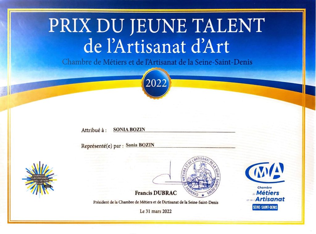 Prix du jeune talent de l'artisanat d'art 2022